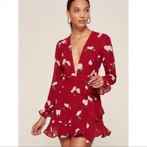 Reformation mini wrap dress, long sleeve